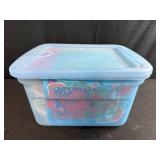 Large Collection of Holiday and Gift Bags with Ribbons in Plastic Storage Tote