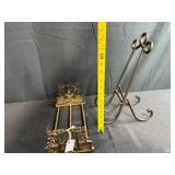Vintage Brass Book Rack and Decorative Metal Easel Stand
