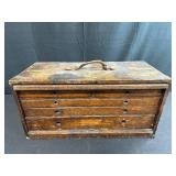 Antique Wooden 5-Drawer Machinist Chest with Leather Handle