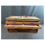 Antique Wooden 5-Drawer Machinist Chest with Leather Handle
