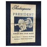 Vintage Shakespeare President Fishing Reel with Box, Manual, and Accessories