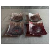 Set of 4 Textured Glass Square Dishes with Wavy and Checkered Designs