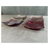 Set of 4 Textured Glass Square Dishes with Wavy and Checkered Designs