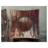 Set of 4 Textured Glass Square Dishes with Wavy and Checkered Designs