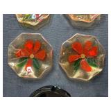 Set of 4 Vintage Floral Glass Coasters with Black Ashtray