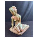 Art Deco Style Kneeling Nude Woman Sculpture 13 Inch Tall