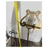 Collection of 4 Music Instrument and Display Stands Including Brass Lyre Music Stand