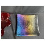 Collection of Decorative Art Glass Bowls and Trays Assorted Colors