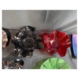 Collection of Decorative Art Glass Bowls and Trays Assorted Colors