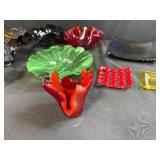 Collection of Decorative Art Glass Bowls and Trays Assorted Colors