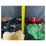 Collection of Decorative Art Glass Bowls and Trays Assorted Colors