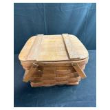 Vintage Woven Picnic Basket with Assorted Retro Table Linens