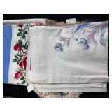 Assorted Vintage Linens and Fabric Pieces in Storage Tote