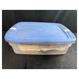 Assorted Vintage Linens and Fabric Pieces in Storage Tote