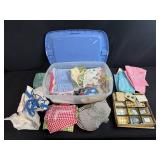 Vintage Gingham Aprons, Handkerchiefs, and Button Lot in Storage Tote