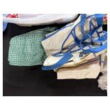 Vintage Gingham Aprons, Handkerchiefs, and Button Lot in Storage Tote