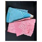 Vintage Gingham Aprons, Handkerchiefs, and Button Lot in Storage Tote