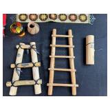 Lot of Native American and Folk Art Miniatures with Beaded Boots, Ladders, and Textiles