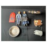 Vintage Folk Art Collection: Reed & Barton Silver Dish, Polly Page Dolls, and Decorative Miniatures