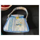 Hot Mon! Plaid Picnic Tin with Vintage Scarves, Doilies, and Sewing Accessories