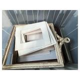 Collection of Assorted Picture Frames and Document Mats in Storage Tote