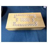 Decorative Lot: Framed Owl Art, Carved Wood Box, Stone Bison & Arrow Figures, Woven Basket with Lid