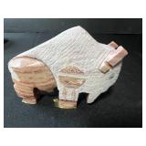 Decorative Lot: Framed Owl Art, Carved Wood Box, Stone Bison & Arrow Figures, Woven Basket with Lid