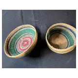 Decorative Lot: Framed Owl Art, Carved Wood Box, Stone Bison & Arrow Figures, Woven Basket with Lid