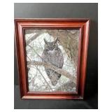 Decorative Lot: Framed Owl Art, Carved Wood Box, Stone Bison & Arrow Figures, Woven Basket with Lid