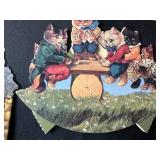 Collection of Vintage Buttons, Ribbons, Cat Die Cuts, and Antique Eyeglasses