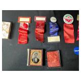 Collection of Vintage Buttons, Ribbons, Cat Die Cuts, and Antique Eyeglasses