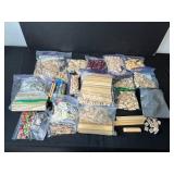Large Mixed Lot of Wooden Game Pieces, Letters, Tokens, and Craft Supplies