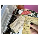Large Lot of Vintage Paper Ephemera and Crafting Supplies in Storage Tote