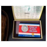 Vintage Peterboro Picnic Basket with Board Games, Cards, and Collectibles