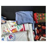 Collection of Vintage and Holiday-Themed Table Linens and Fabric Napkins