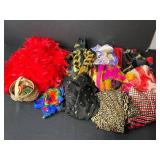 Lot of Colorful Vintage Scarves, Feather Boa, and Fashion Accessories - scarf rings