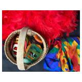 Lot of Colorful Vintage Scarves, Feather Boa, and Fashion Accessories - scarf rings