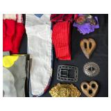 Large Collection of Vintage and Modern Scarves, Sashes, and Fabric Accessories - buckles & scarf holders