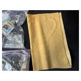 Craft Supplies Lot with Wood Pieces, Fabric, Beads, and Accessories in Storage Bin