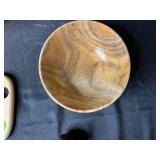 Handcrafted Signed Wood Bowl Trio, Bamboo Cutting Board, and Wine Stopper Set