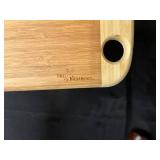 Handcrafted Signed Wood Bowl Trio, Bamboo Cutting Board, and Wine Stopper Set