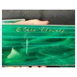 Sher Browner Signed Glass Vanity Tray and Lidded Box Set