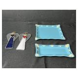 Set of 2 Stained Glass Angel Ornaments and 2 Blue Decorative Trays