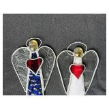 Set of 2 Stained Glass Angel Ornaments and 2 Blue Decorative Trays