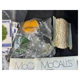 Large Lot of Vintage Sewing Patterns, Lace Doilies, Buttons, and Craft Supplies