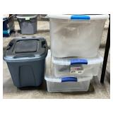 Set of 3 Clear Sterilite Storage Totes and 1 Blue Rubbermaid Tote