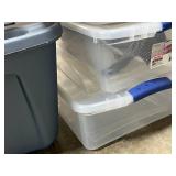 Set of 3 Clear Sterilite Storage Totes and 1 Blue Rubbermaid Tote