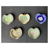 Set of 5 Handmade Heart-Shaped Glazed Ceramic Dishes