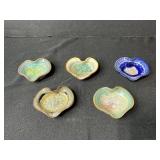 Set of 5 Handmade Heart-Shaped Glazed Ceramic Dishes