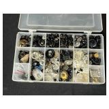 Collection of Vintage Glass and Black Buttons in Organizer Case